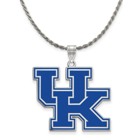 Sterling Silver U. of Kentucky XL Enamel Pendant Necklace - 18 In